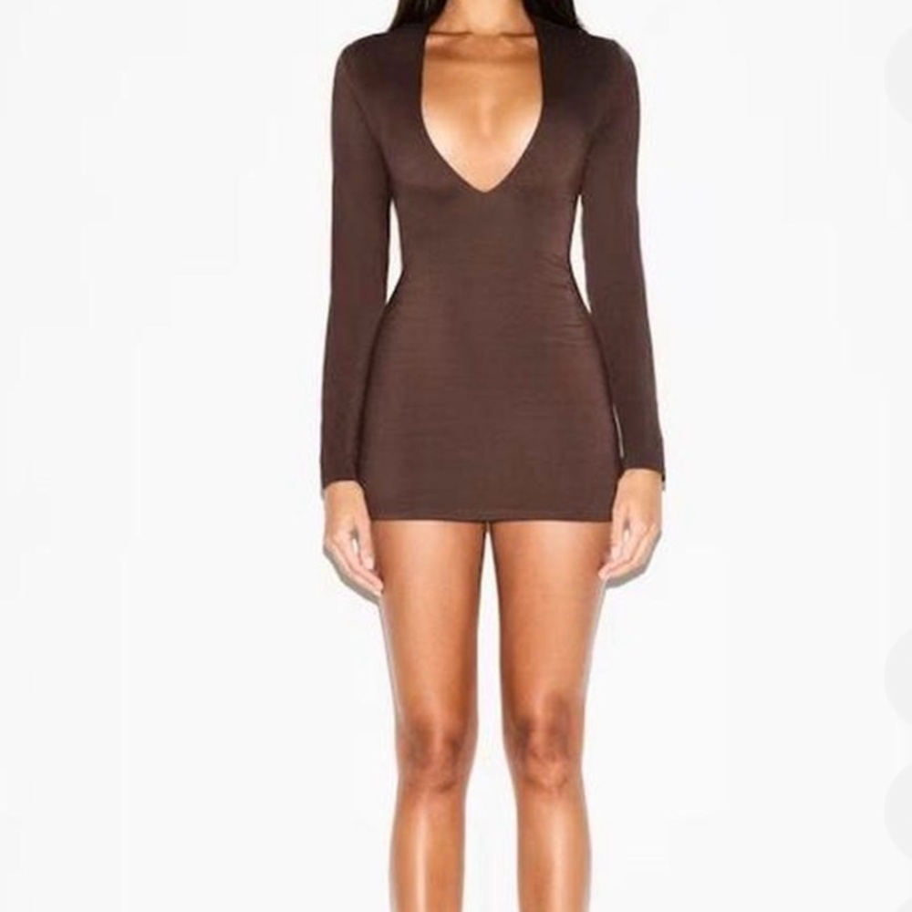 Elegant Brown Long Sleeve Dress